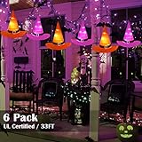 YUNLIGHTS Halloween Decorations 6Pcs Witchs Hat Decor Light 33ft String Lights for Indoor,Outdoor,Garden, Trees, Party Decor