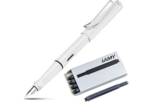 Lamy Safari Fountain Pen (19M) White & 5 Black Ink Cartridges