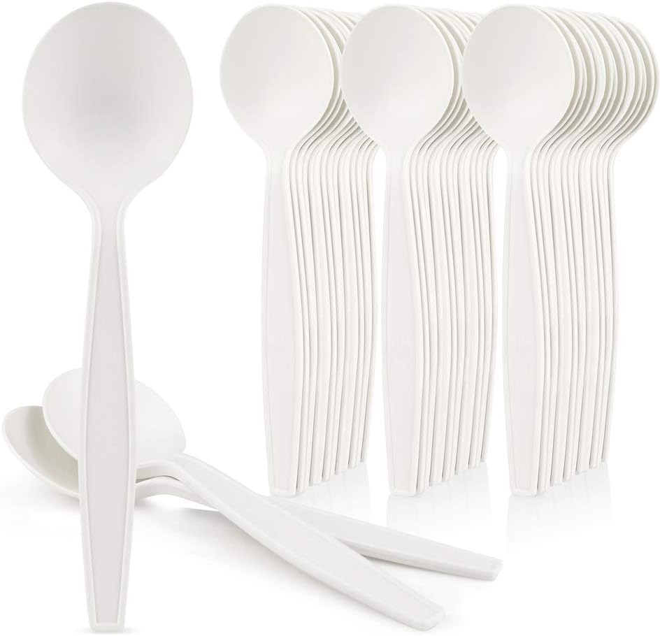 [50 Pack] HeloGreen Eco-Friendly Cornstarch 6" Disposable Soup Spoons: Heavyweight Heavy Duty Elegant Alternative to Plastic Spoons, Plasticware Utensils Cutlery, Ivory: Health & Personal Care