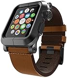 LUNATIK EPIK Aluminum Case and Leather Strap for Apple Watch Series 1, Black/Brown