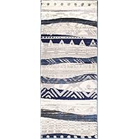 ADGO Atlantic Collection Modern Abstract Geometric Sand Wave Indian Soft Pile Contemporary Carpet Thick Plush Stain Fade Resistant Easy Clean Bedroom Living Room Floor Rug, Blue Beige, 2