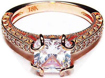 AndreAngel Engagement Wedding Ring Women Rose Gold 18K Plated 7 mm 1.5 Carat Cubic Zirconia Lab Diamonds AAA+ 27 Stones Princess Cut Solitaire Bridal Marriage Promise Proposal Valentine’s
