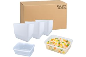 [250 Sets] 33oz 1000ml Clear Meal Prep Containers with Lids, Reusable, Disposable, Bento Box, Food Storage, Microwave, Dishwa