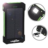 Laniakea 10000mAh Solar Phone Charger, Outdoor Waterproof Solar Power Bank, Dual USB Solar Panel Portable Battery Charger Backup with Led Light for iPhone, iPad, Android, GoPro Camera, Green