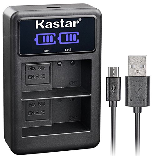 Kastar LCD Dual Charger for Nikon EN-EL15 Battery, Nikon MH-25 Charger and Nikon 1 V1 D500 D600 D610 D750 D800 D800E D810 D810A D850 D7000 D7100 D7200 D7500 Digital Cameras