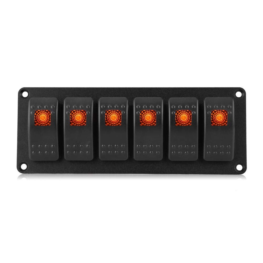 Marine Boat Rocker Switch Panel 12-24V 6 Gang Rocker Switch Panel Waterproof for Trailer Car RV Boat Yacht Marine(Orange)