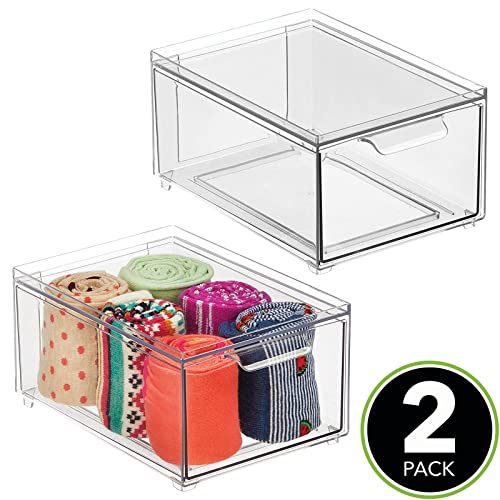 mDesign Stackable Storage Containers Box with 2 PullOut Drawers