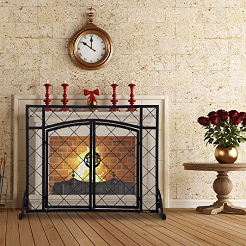 VEVOR Fireplace Screen, 44 x 33 Inch, Double Door Iron Freestanding