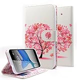ZTE Quartz Case, Customerfirstm Flip Wallet Pouch, Slim Folio Case with Kickstand, 2 Credit Card Slot, Currency Pocket, Hand Strap - For ZTE Quartz Z797C, - With Key Chain (Pink Tree)
