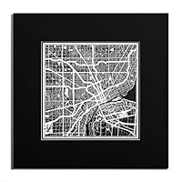 O3 Design Studio Detroit Paper Cut Map Matted Black 20x20 inches Paper Art