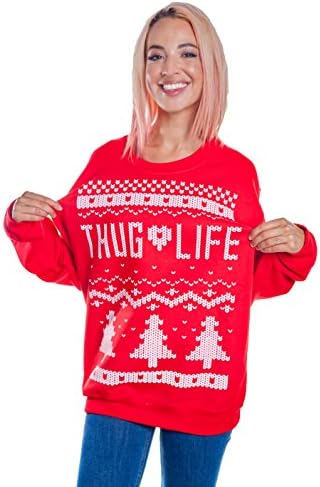 shopatniche Thug Life Ugly X-Mas Christmas Unisex Crewneck Sweater (Red, Medium)
