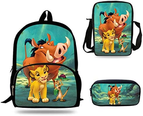 16inch Child Schoolbags Girls Mochila Cartoon Amnimals Bag The Lion King Backpack for Boys Teenagers Rucksack 3 Set,7J0172