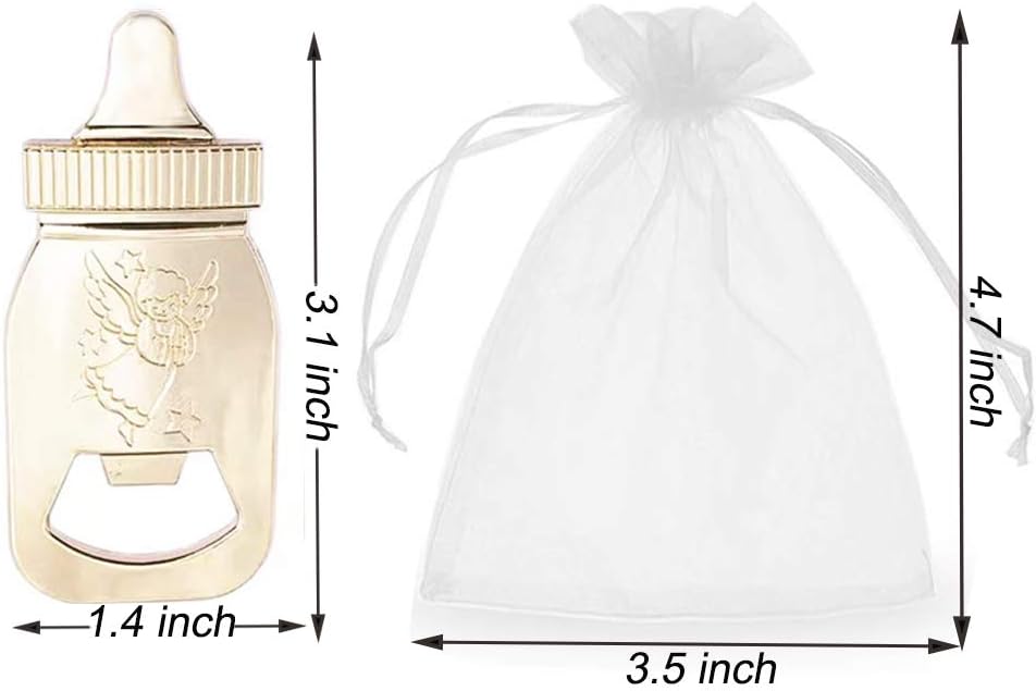 Amajoy 30 Pack Baby Shower Return Gifts for Guest Supplies Poppin Baby Bottle Shaped Bottle Opener with Sheer Bag Wedding Favor Party Souvenirs Gift Decorations - Image 3