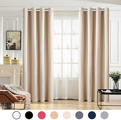 MAEVIS 99% Blackout Curtains 2 Panels for Bedroom Grommet Top,Light Blocking Draperies Room Darkening Thermal Insulated Window Curtain for Living Room（W52xL95 inch,Beige）