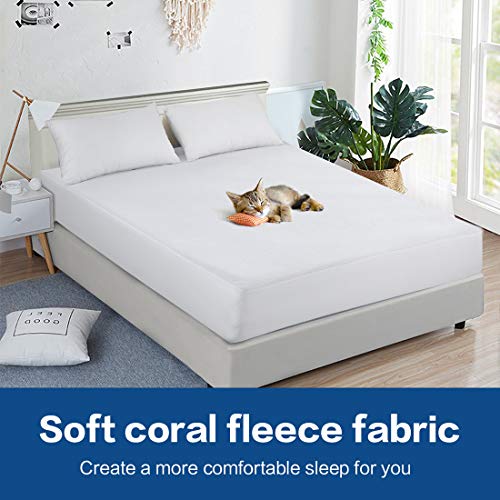 Abakan Queen Mattress Protector Premium Coral Fleece Surface Waterproof Breathable Noiseless Cooling Mattress Pad Cover Soft Vinyl Free Mattress Encasement 60x80 Inch