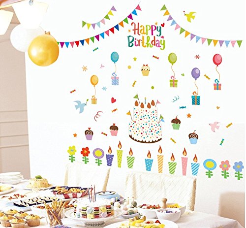 TOTOMO #W140 Happy Birthday Wall Decals Removable Wall Decor Decorative Painting Supplies & Wall Treatments Stickers for Girls Kids Living Room Bedroom