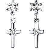 S925 Sterling Silver Vintage Cross Dangle Earrings for Women, Original Design with Sparkling CZ, Retro Gothic Drop Earrings