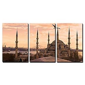3 Piece Canvas Wall Art - The Blue Mosque, (Sultanahmet Camii), Istanbul, Turkey. - Modern Home Art Stretched and Framed Ready to Hang - 16"x24"x3 Panels