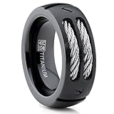 8MM Men's Black Titanium Ring Wedding Band with Stainless Steel Cables and Screw Design Size 13