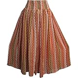 Missy Plus Smocked Waist Chiffon Georgette Sari Print Fashion Long Skirt LEENA (#1 Peach Zig-Zag)