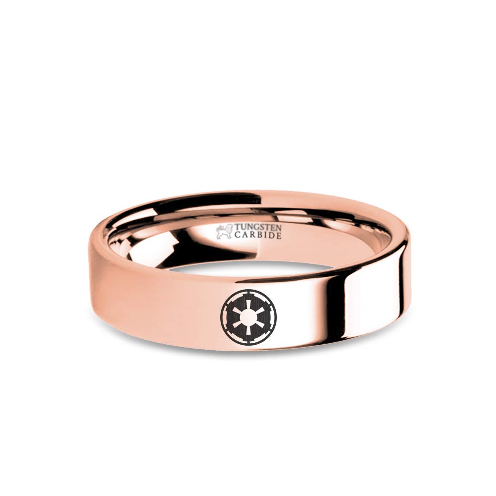 Hanover Jewelers Star Wars Imperial Galactic Empire Symbol Rose Gold Tungsten Ring, 6mm, Size 9