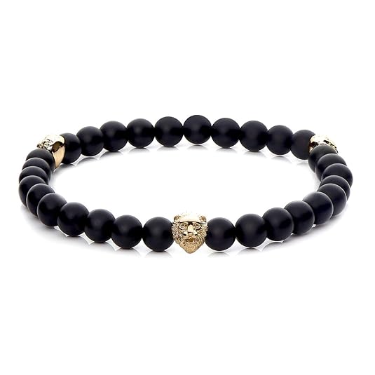 Obelizk Three Lion Armband für Männer | DREI Löwenkopf 6mm Perlen-Armband | Geschenk Schmuck-Box | Luxury Herren Accessories 