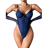 Kaei&Shi Sexy Underwire Top, Snap Crotch, High Cut, Corset 2Pcs Bodysuit