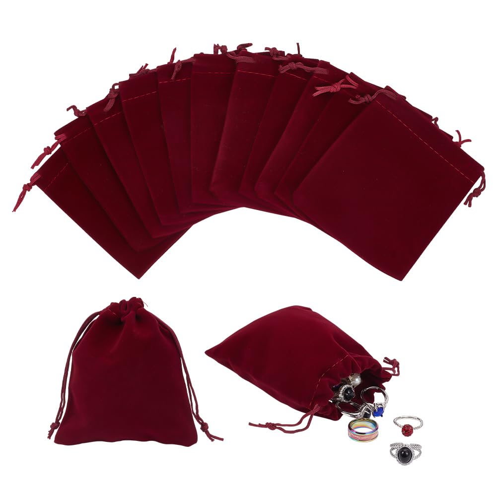 NBEADS Velvet Drawstring Bags 12 x 10 cm Rectangle Gift Bags Jewelry Bags Candy Bags for Party, Wedding, Christmas and Guest Gifts (Dark Red)