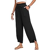 Anyhold Womens Baggy High Waisted Wide Leg Lounge Pants Drawstring Casual Palazzo Pants Trousers with Pockets