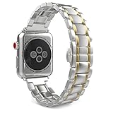MoKo Band for Apple Watch Series 3 Bands, Stainless Steel Metal Replacement Smart Watch Strap Bracelet for iWatch 38mm 2017 Series 3 / 2 / 1 - Silver and Gold (Not Fit iWatch 42mm)