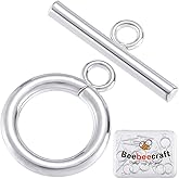 Beebeecraft 15Pcs Toggle Clasps 925 Sterling Silver Plated T-bar Closure Round Claps Jewelry Findings with Storage Box for Necklaces Bracelets Making