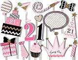 21st Birthday Elegant Pink and Gold Photo Booth Props Kit - 20 Pack Party Camera Props Fully Assembled