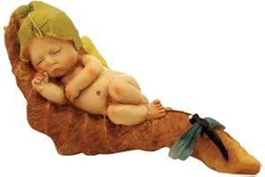 Top Collection Enchanted Story Fairy Garden Sleeping Fairy Baby with Dragonfly Outdoor Statue, Brown, Tan, Green