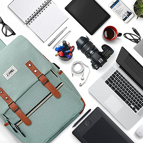 JOYHILL Slim Vintage Laptop Backpack with USB Charging Port, Unisex