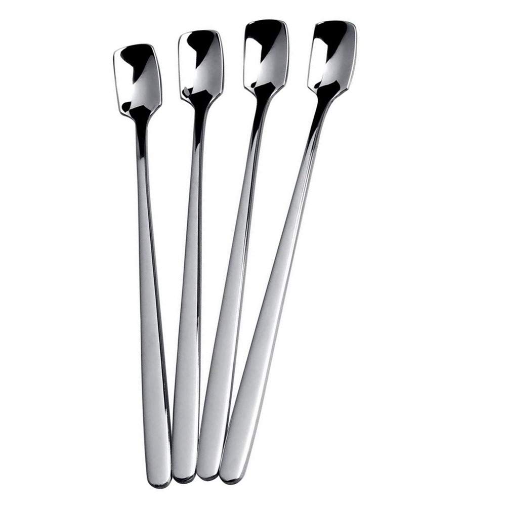 Tea Spoons, 4 Pcs Coffee Spoons Stainless Steel Tea Spoons Square Dessert Spoons Long Handle Spoons for Hot Chocolate Ice Tea Latte Dessert Espresso