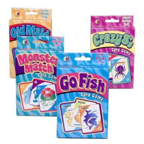 Childrens Card Games: Old Maid, Go Fish, Crazy 8S & Monster Match (4 Decks)