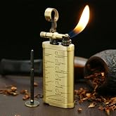 JIFENG Antique Lift Arm Pipe Lighter 45&deg; Soft Flame Brushed Chrome Bronze | Retro Pipe Lighter with Tamper &amp; Pick, Ideal Gift for Birthdays, Father's Day, Christmas, Valentine's Day Butane not Included