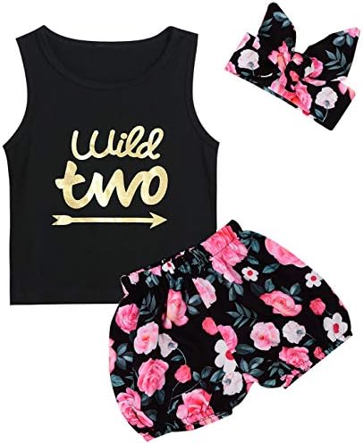 Truly One 3PCS Outfit Short Set Baby Girls Floral Tops + Pants + Headband