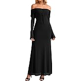 KUTUMAI Elegant Off Shoulder Long Sleeve Maxi Dress Bodycon Tie Formal Wedding Guest Dresses for Women 2025 Fall