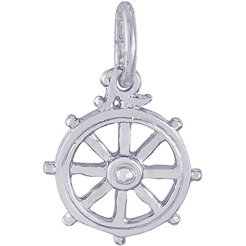 Rembrandt Charms Sterling Silver Ships Wheel Charm on a Sterling Silver Curb Chain Necklace, 20"