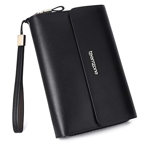 Teemzone Geldbörse Herren Leder Handgelenktasche Portemonnaie Männer Groß Clutch Unterarmtasche 22×13,5×4,5cm Multi-Tasche mi