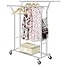 LANGRIA Collapsible Adjustable Double Rail Rolling Garment Rack Clothing Rack Drying Rack Hanging Rack, Chrome Finish