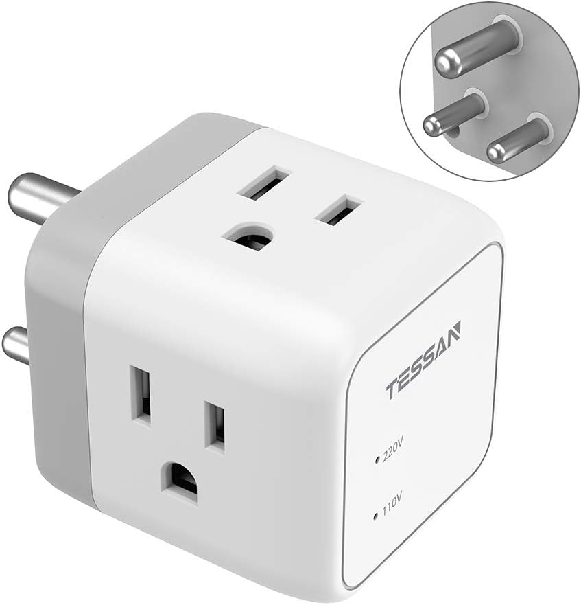 India Power Adapter, TESSAN 3 in 1 India Travel Adapter Grounded Type D Adapter Plug with 3 AC Outlets for US to India Nepal Pakistan Bangladesh Maldives Botswana