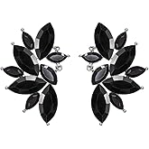 Art Deco Antique Vintage Style Black Onyx Jet Rhinestone Cluster Bridal Prom Gatsby Formal Wedding Earrings