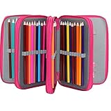 Trasfit 72 Pencil Holder Colored Pencils Case, Large Capacity Multi-layer Students Pen Holder Pen Bag Pouch Stationary Case for School Office Art Craft, Pencil Bag for Travel (ROSE RED)