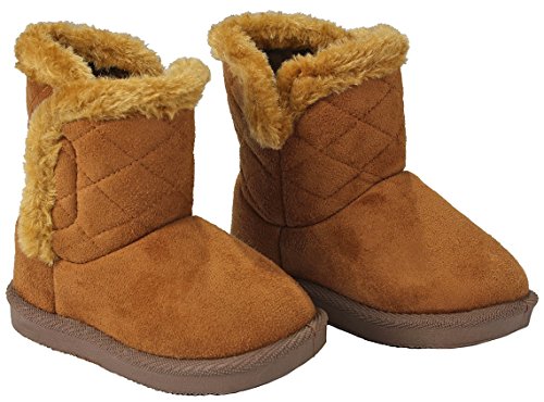 Baby Girls Toddler Warm30F Tan Slouch Buttons/Sweater Knit Faux Fur Lined Soft Sole Infant Boots-4