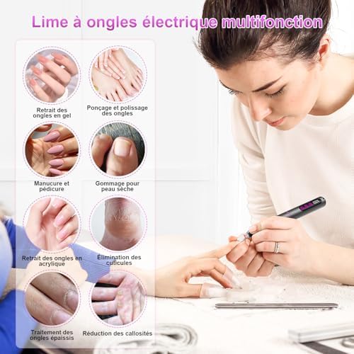 Ponceuse pour Ongles Professionnelle Sans Fil , 12 en1 Kit Manucure