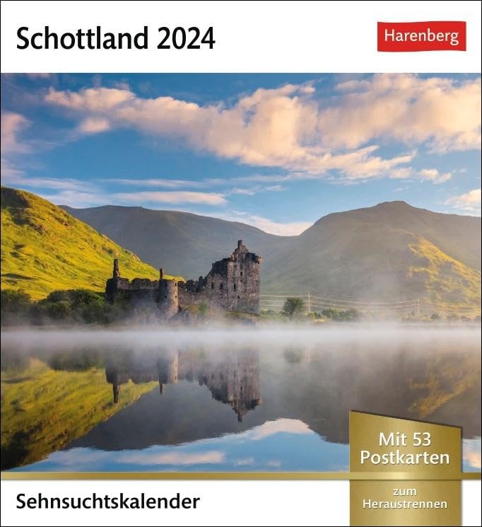 Schottland Sehnsuchtskalender 2024. Postkarten-Fotokalender voll typisch schottischer Motive. Wochenkalender mit Urlaubsfeeling. Die Schönheit ... Postkarten (Sehnsuchtskalender von Harenberg)