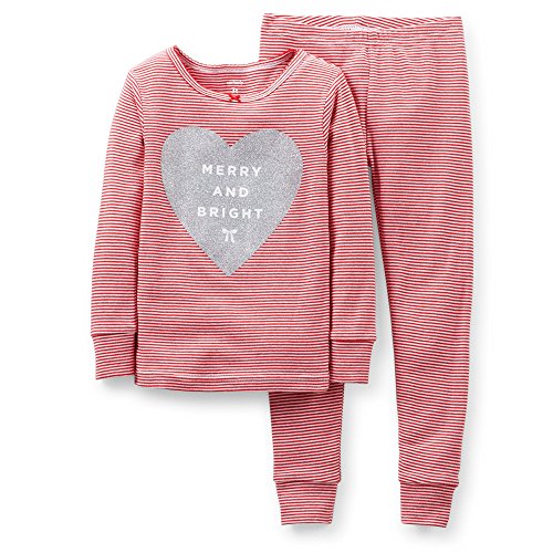 Carter's Baby Girls' 2 Piece Striped Holiday Pajamas (Red) Merry and Bright