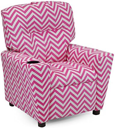 Girls Pink Chevron Recliner Chair With Cupholder - Childrens Reclining Upholstered Armchair - Shipping Included